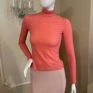 Tahari Coral Pink Long Sleeve Turtleneck Top